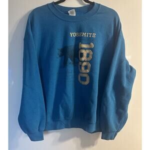 Yosemite National Park Vintage Graphic Black Bear Crewneck Sweatshirt Blue - L